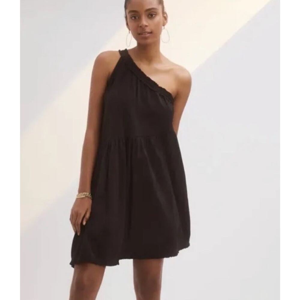 Anthropologie Ruffled One Shoulder Asymmetrical Mini Dress In Black Size XS